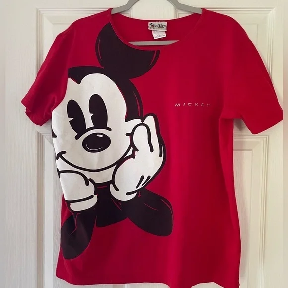 Walt Disney World Women's Red Mickey Mouse Face Tee Sz Large - Picture 1 of 9